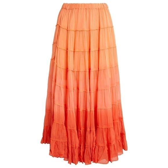 *NWT ALLSAINTS Sunset Ombré Colorblock Striped Crepe Tiered Ruffle Midi Skirt 6 - Picture 11 of 11